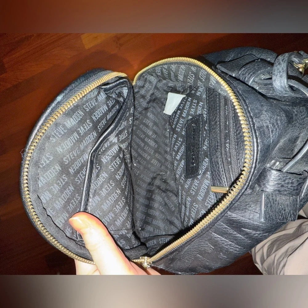 Steve Madden Black Mini Backpack with gold zipper